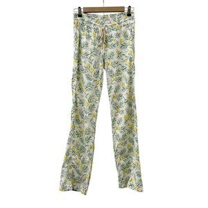 Cali 1850 Tropical Palm Leaf Linen Blend Straight Leg Pants Drawstring Waist XS